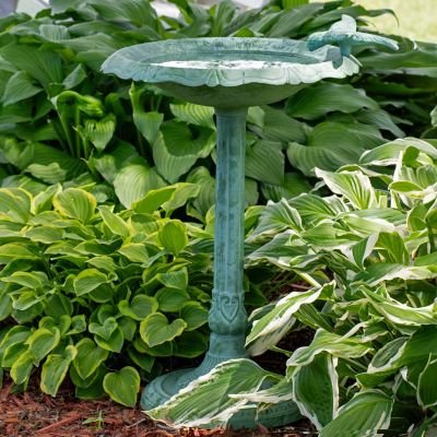 Image showing 6 th Sunnydaze Decor Garden Visitor Metal Bird Bath Green Patina 15 in.