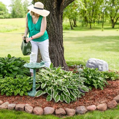 Image showing 9 th Sunnydaze Decor Garden Visitor Metal Bird Bath Green Patina 15 in.