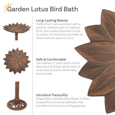 Image showing  Garden Lotus Metal Bird Bath Copper Patina 16.5 in.