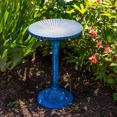 Image showing  Art Deco Sunburst Metal Bird Bath Blue Patina 14 in.