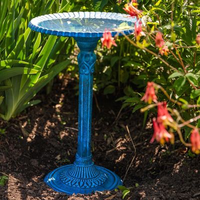 Image showing  Art Deco Sunburst Metal Bird Bath Blue Patina 14 in.