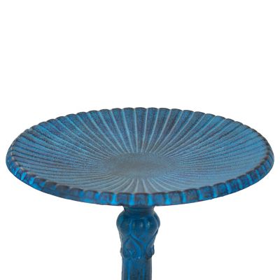 Image showing 8 th Sunnydaze Decor Art Deco Sunburst Metal Bird Bath Blue Patina 14 in.