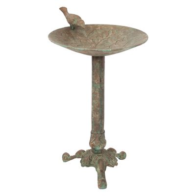 Sunnydaze Decor Ivy and Sage Metal Bird Bath Rustic Patina 12.25 in.