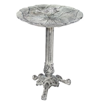 Sunnydaze Decor Bird and Blossom Metal Bird Bath Antique Gray 13 in.