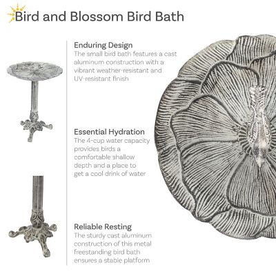 Image showing  Bird and Blossom Metal Bird Bath Antique Gray 13 in.