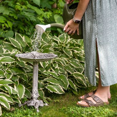Image showing  Bird and Blossom Metal Bird Bath Antique Gray 13 in.