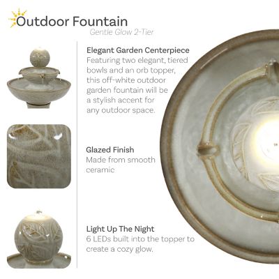 Image showing  Gentle Glow 26.5 in. H 2-Tier Ceramic Fountain with LED Lights