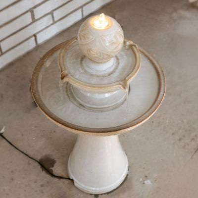 Image showing 5 th Sunnydaze Decor Gentle Glow 26.5 in. H 2-Tier Ceramic Fountain with LED Lights