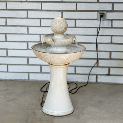 Image showing 6 th Sunnydaze Decor Gentle Glow 26.5 in. H 2-Tier Ceramic Fountain with LED Lights