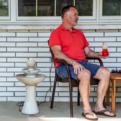 Image showing 7 th Sunnydaze Decor Gentle Glow 26.5 in. H 2-Tier Ceramic Fountain with LED Lights