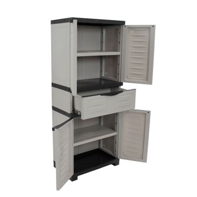 Image showing  Plastic Storage Cabinet with 2 Adjustable Shelves, Gray, 57 in.
