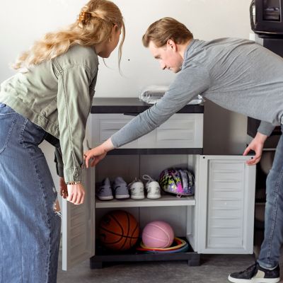 Image showing  Plastic Storage Cabinet with Adjustable Shelf and Drawer, Gray
