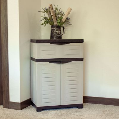 Image showing  Plastic Storage Cabinet with Adjustable Shelf and Drawer, Gray