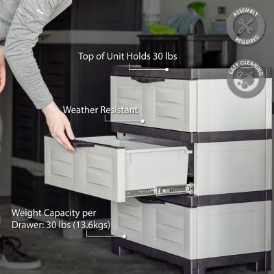 Image showing  Heavy-Duty Plastic 3-Drawer Storage Cabinet Gray