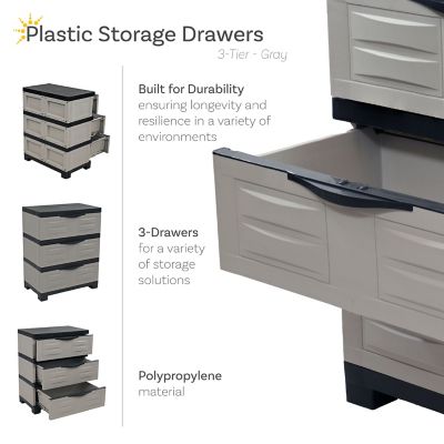Image showing 6 th Sunnydaze Decor Heavy-Duty Plastic 3-Drawer Storage Cabinet Gray