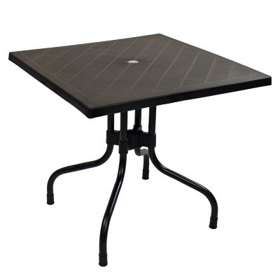 Sunnydaze Decor Square Plastic Top Outdoor Dining Table with Iron Legs - Black