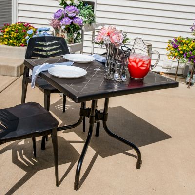 Image showing  Square Plastic Top Outdoor Dining Table with Iron Legs - Black