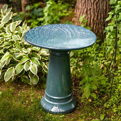 Image showing  Rennes Turquoise Ceramic Bird Bath 22.5 in. H