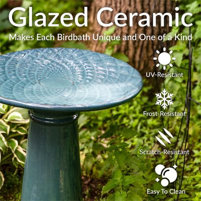 Image showing 5 th Sunnydaze Decor Rennes Turquoise Ceramic Bird Bath 22.5 in. H