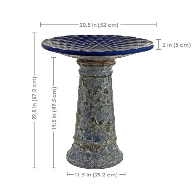 Image showing  Rennes 22.5 in. Ceramic Bird Bath with Lava Finish Blue
