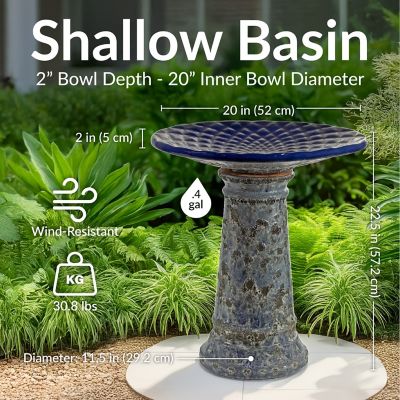 Image showing  Rennes 22.5 in. Ceramic Bird Bath with Lava Finish Blue
