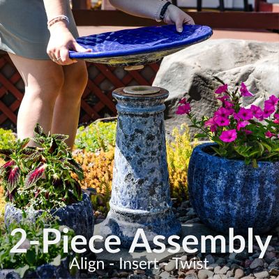 Image showing  Rennes 22.5 in. Ceramic Bird Bath with Lava Finish Blue