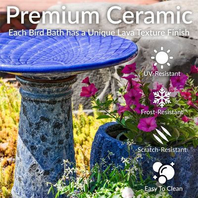 Image showing  Rennes 22.5 in. Ceramic Bird Bath with Lava Finish Blue