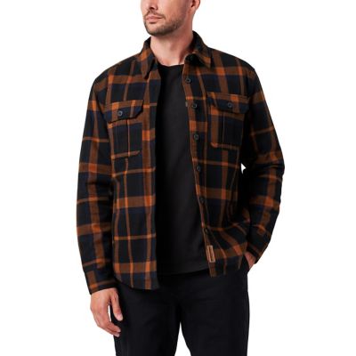 Lucky Brand Workwear Men's Yarn Dyed Flannel Insulated Shirt Jacket with Sherpa Lining