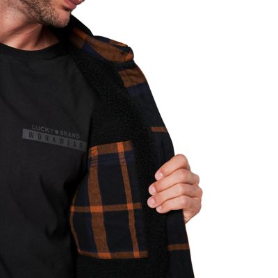 Image showing  Men's Yarn Dyed Flannel Insulated Shirt Jacket with Sherpa Lining