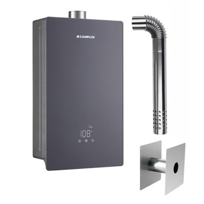 Camplux 4.22 GPM On Demand Propane Water Heater, Instant Hot Water Heater with 2.36 in. Wall Thimble, Indoor, Gray