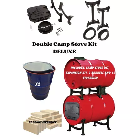 Total Sourcing Concepts Double Stove Kit with 2 Barrels and 12 Firebricks Camp Stoves