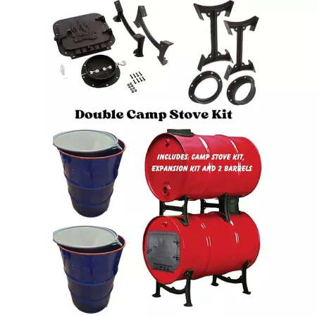 Total Sourcing Concepts Double Barrel Camping Stove Kit with 2 Barrels Camp Stoves