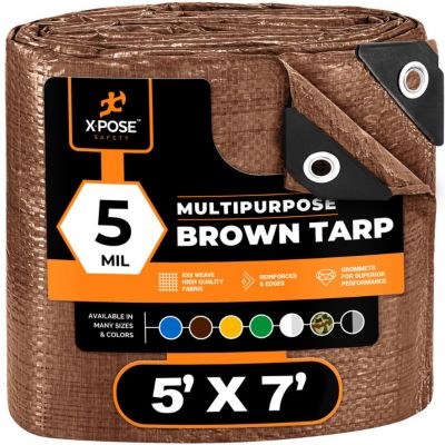Xpose Safety Poly Tarp Medium Duty 5 Mil, Brown, 5 x 7 ft.