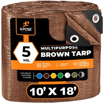Xpose Safety Poly Tarp Medium Duty 5 Mil, Brown, 10 x 18 ft.