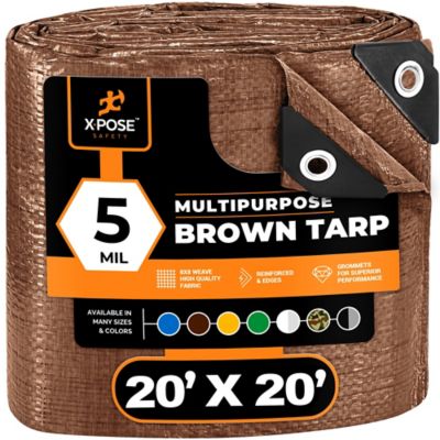Xpose Safety Poly Tarp Medium Duty 5 Mil, Brown, 20 x 20 ft.