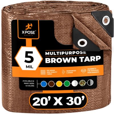 Xpose Safety Poly Tarp Medium Duty 5 Mil, Brown, 20 x 30 ft.