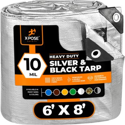 Xpose Safety Poly Tarp Heavy Duty 10 Mil Silver/Black 6 x 8 ft.