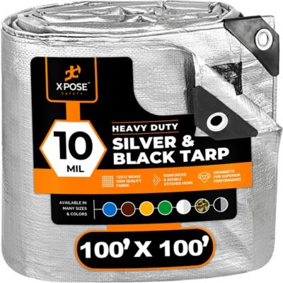 Xpose Safety Poly Tarp Heavy Duty 10 Mil, Silver/Black, 100 x 100 ft.