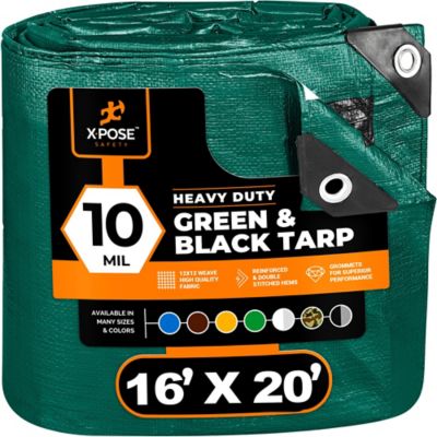 Xpose Safety Poly Tarp Heavy Duty 10 Mil, Green/Black, 16 x 20 ft.