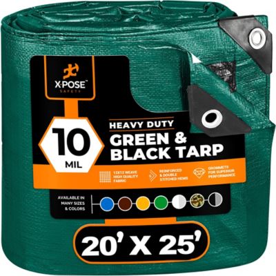 Xpose Safety Poly Tarp Heavy Duty 10 Mil, Green/Black, 20 x 25 ft.