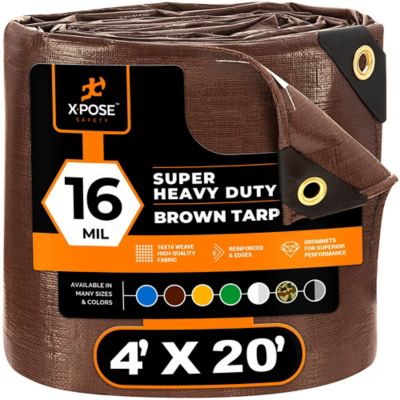 Xpose Safety Poly Tarp Super Heavy Duty 16 Mil, Brown, 4 x 20 ft.