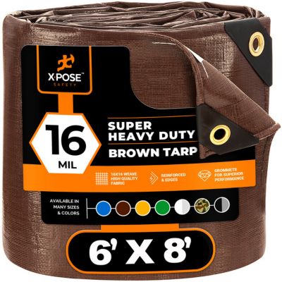 Xpose Safety Poly Tarp Super Heavy Duty 16 Mil, Brown, 6 x 8 ft.