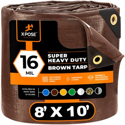 Xpose Safety Poly Tarp Super Heavy Duty 16 Mil, Brown, 8 x 10 ft.