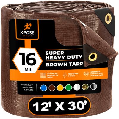 Xpose Safety Poly Tarp Super Heavy Duty 16 Mil, Brown, 15 x 30 ft.