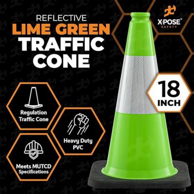 Image showing  Traffic Cone 18 in. 3 lb. Lime with Reflective Collar