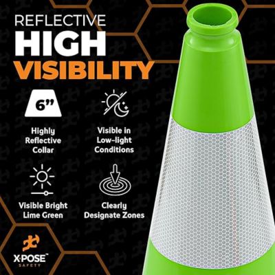 Image showing  Traffic Cone 18 in. 3 lb. Lime with Reflective Collar