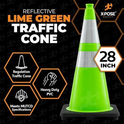Image showing  Traffic Cone 28 in. 7 lb. Lime with Reflective Collars