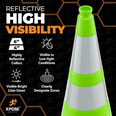 Image showing  Traffic Cone 28 in. 7 lb. Lime with Reflective Collars