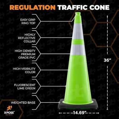 Image showing  Traffic Cone 36 in. 10 lb. Lime with Reflective Collars