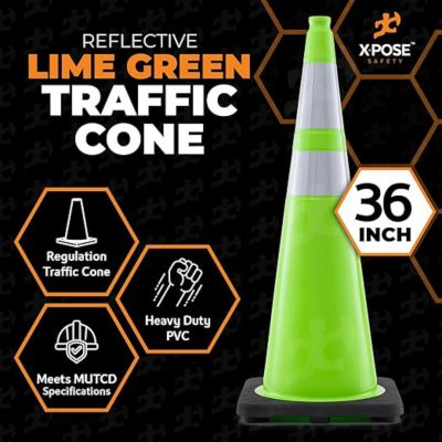 Image showing  Traffic Cone 36 in. 10 lb. Lime with Reflective Collars